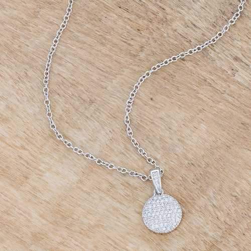 Lovely Rhodium Necklace with CZ Disk Pendant