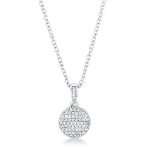 Lovely Rhodium Necklace with CZ Disk Pendant