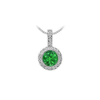 Emerald and Diamond Circle Pendant : 14K White Gold - 1.25 CT TGW