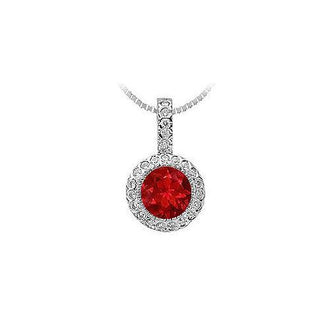 Ruby and Diamond Circle Pendant : 14K White Gold - 1.25 CT TGW