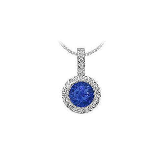 Sapphire and Diamond Circle Pendant : 14K White Gold - 1.25 CT TGW