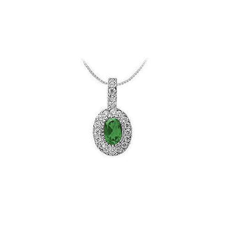 Emerald and Diamond Pendant : 14K White Gold - 1.25 CT TGW