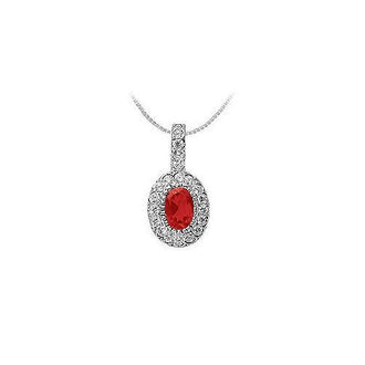 Ruby and Diamond Pendant : 14K White Gold - 1.25 CT TGW