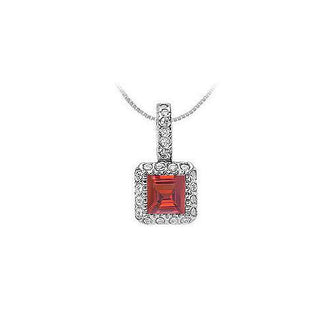 Ruby and Diamond Pendant : 14K White Gold - 0.75 CT TGW