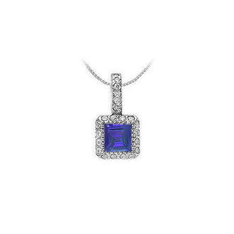 Sapphire and Diamond Pendant : 14K White Gold - 0.75 CT TGW