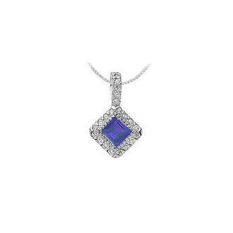 Sapphire and Diamond Pendant : 14K White Gold - 0.75 CT TGW