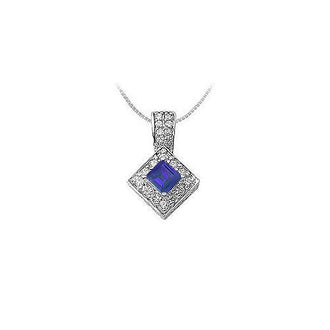 Sapphire and Diamond Pendant : 14K White Gold - 0.75 CT TGW