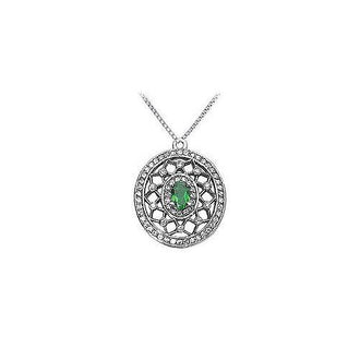 Emerald and Diamond Pendant : 14K White Gold - 1.50 CT TGW