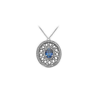 Sapphire and Diamond Pendant : 14K White Gold - 1.50 CT TGW
