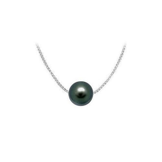 Cultured  Black Akoya Pearl Pendant : 14K white gold - 9 MM