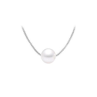 Cultured White Akoya Pearl Pendant : 14K white gold - 9 MM