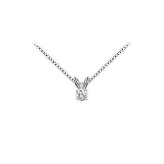 14K White Gold : Round Diamond Solitaire Pendant - 0.15 CT TW.