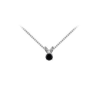 14K White Gold : Round Black Diamond Solitaire Pendant - 0.50 CT. TW.