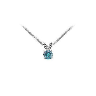 Blue Diamond Solitaire Pendant : 14K White Gold - 0.75 CT Diamonds