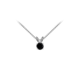 14K White Gold : Round Black Diamond Solitaire Pendant - 1.00 CT. TW.