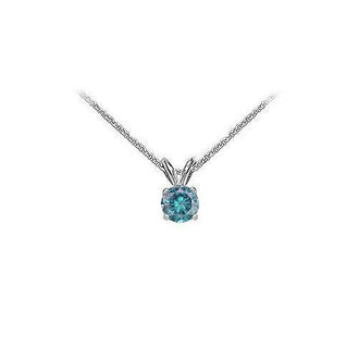 Blue Diamond Solitaire Pendant : 14K White Gold - 1.00 CT Diamonds