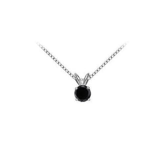 14K White Gold : Round Black Diamond Solitaire Pendant - 1.25 CT. TW.