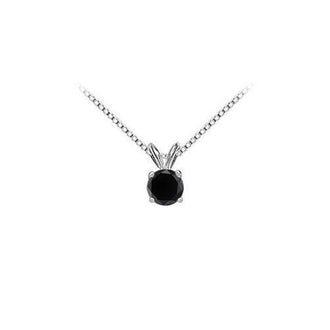 14K White Gold : Round Black Diamond Solitaire Pendant - 1.75 CT. TW.