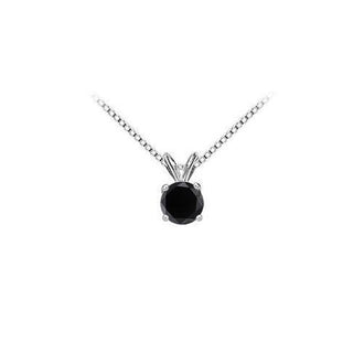 14K White Gold : Round Black Diamond Solitaire Pendant - 2.00 CT. TW.