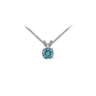 Blue Diamond Solitaire Pendant : 14K White Gold - 2.00 CT Diamond