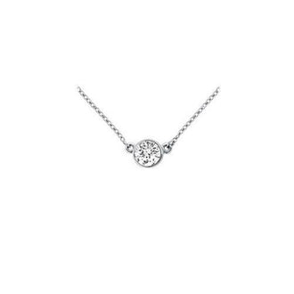 14K White Gold : Bezel Set Round Diamond Solitaire Pendant - 0.15 CT. TW.