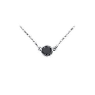 14K White Gold : Bezel Set Round Black Diamond Solitaire Pendant - 0.50 CT. TW.