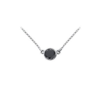 14K White Gold : Bezel Set Round Black Diamond Solitaire Pendant - 0.75 CT. TW.