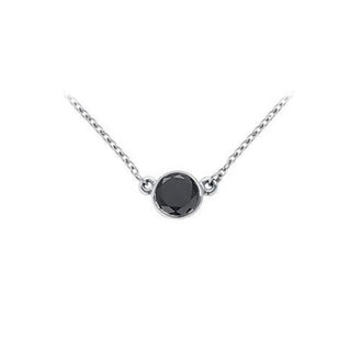 14K White Gold : Bezel Set Round Black Diamond Solitaire Pendant - 1.00 CT. TW.