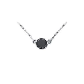 14K White Gold : Bezel Set Round Black Diamond Solitaire Pendant - 1.25 CT. TW.