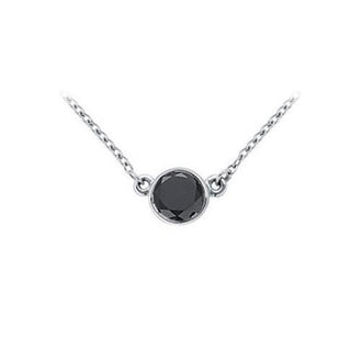 14K White Gold : Bezel Set Round Black Diamond Solitaire Pendant - 1.75 CT. TW.