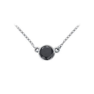 14K White Gold : Bezel Set Round Black Diamond Solitaire Pendant - 2.00 CT. TW.