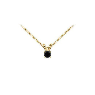 14K Yellow Gold : Round Black Diamond Solitaire Pendant - 0.75 CT. TW.