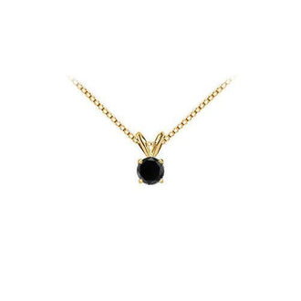 14K Yellow Gold : Round Black Diamond Solitaire Pendant - 1.00 CT. TW.