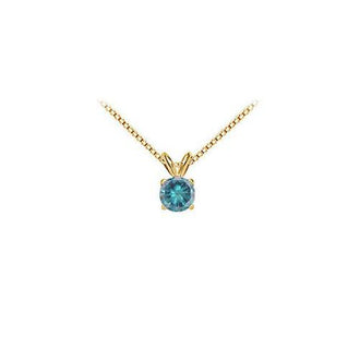 Blue Diamond Solitaire Pendant : 14K Yellow Gold 1.00 CT Diamond