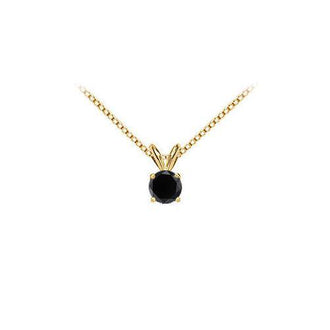 14K Yellow Gold : Round Black Diamond Solitaire Pendant - 1.25 CT. TW.