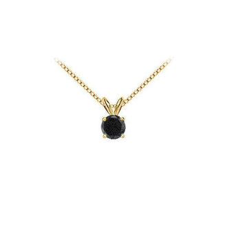 14K Yellow Gold : Round Black Diamond Solitaire Pendant - 1.50 CT. TW.