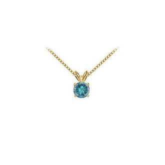 Blue Diamond Solitaire Pendant : 14K Yellow Gold 1.50 CT Diamond