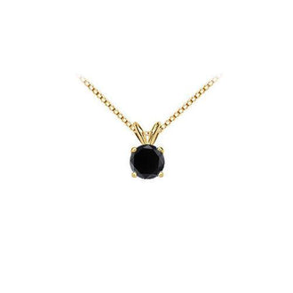 14K Yellow Gold : Round Black Diamond Solitaire Pendant - 2.00 CT. TW.