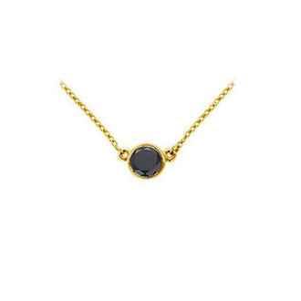 14K Yellow Gold : Bezel Set Round Black Diamond Solitaire Pendant - 0.50 CT. TW.