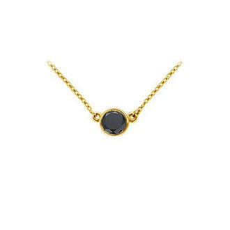 14K Yellow Gold : Bezel Set Round Black Diamond Solitaire Pendant - 0.75 CT. TW.