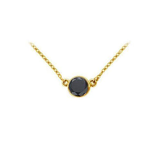 14K Yellow Gold : Bezel Set Round Black Diamond Solitaire Pendant - 1.00 CT. TW.