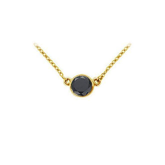 14K Yellow Gold : Bezel Set Round Black Diamond Solitaire Pendant - 1.25 CT. TW.