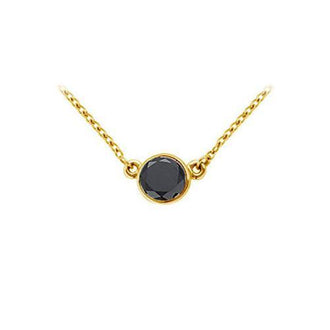 14K Yellow Gold : Bezel Set Round Black Diamond Solitaire Pendant - 1.50 CT. TW.