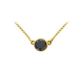 14K Yellow Gold : Bezel Set Round Black Diamond Solitaire Pendant - 1.75 CT. TW.