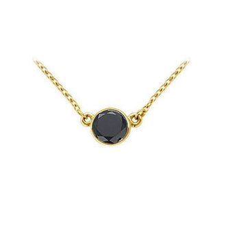 14K Yellow Gold : Bezel Set Round Black Diamond Solitaire Pendant - 2.00 CT. TW.