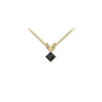 14K Yellow Gold : Princess Cut Black Diamond Solitaire Pendant - 0.50 CT. TW.