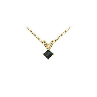 14K Yellow Gold : Princess Cut Black Diamond Solitaire Pendant - 0.75 CT. TW.