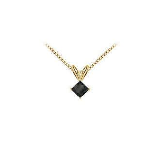 14K Yellow Gold : Princess Cut Black Diamond Solitaire Pendant - 1.00 CT. TW.