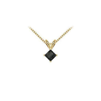 14K Yellow Gold : Princess Cut Black Diamond Solitaire Pendant - 1.50 CT. TW.