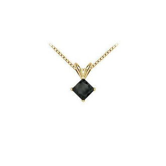 14K Yellow Gold : Princess Cut Black Diamond Solitaire Pendant - 2.00 CT. TW.